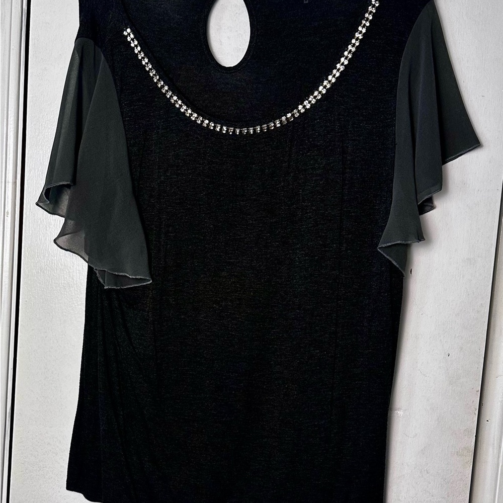 Belldini Elegant Charcoal Grey Top with Rhinestone Detail